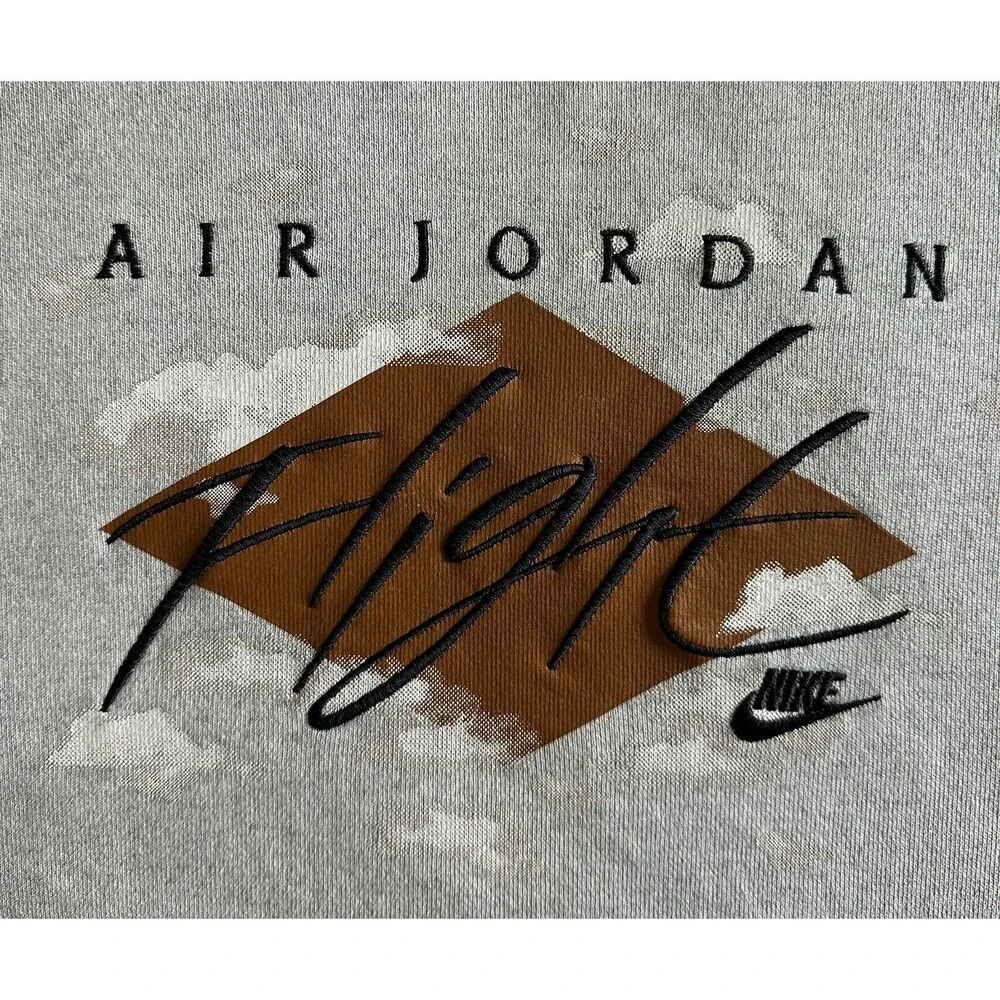 Air Jordan Jumpman Flight Fleece Crew Sweatshirt Oatmeal Grey DH9035-141 Size M